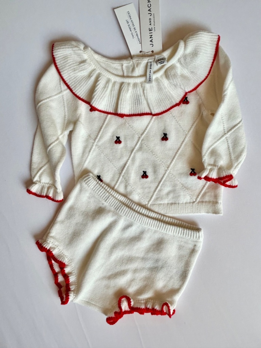 NWT Janie and Jack Baby Cherry Cable Knit Sweater Set 3-6M